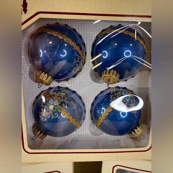 Christmas‎ by Krebs Christmas Ornaments Blue & Teal Glitter Flowers VTG - Picture 2 of 10